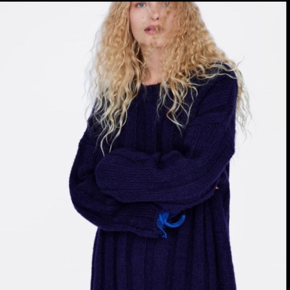 Zara Knit Chunky Oversized Navy Blue Sweater - Picture 4 of 7